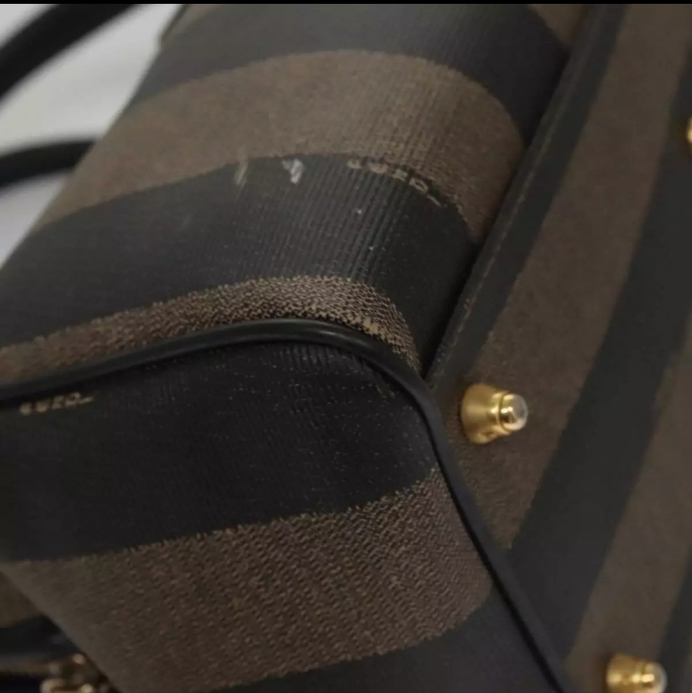 FENDI PECAN CANVAS HANDBAG BROWN/BLACK - Picture 10 of 16